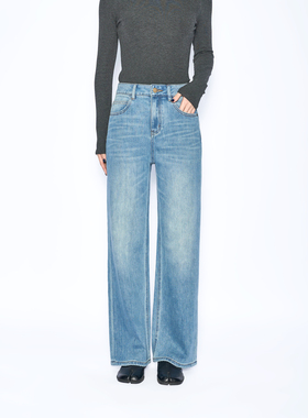 2026春款女中高腰弹力水洗复古直筒拖地裤牛仔裤667013