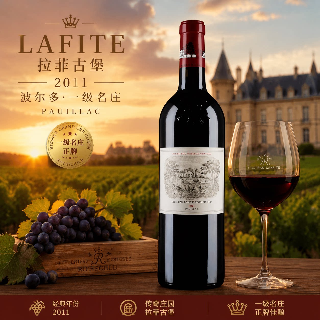 Lafite 波尔多拉菲2011年古堡红酒法国进口大拉菲正牌干红葡萄酒
