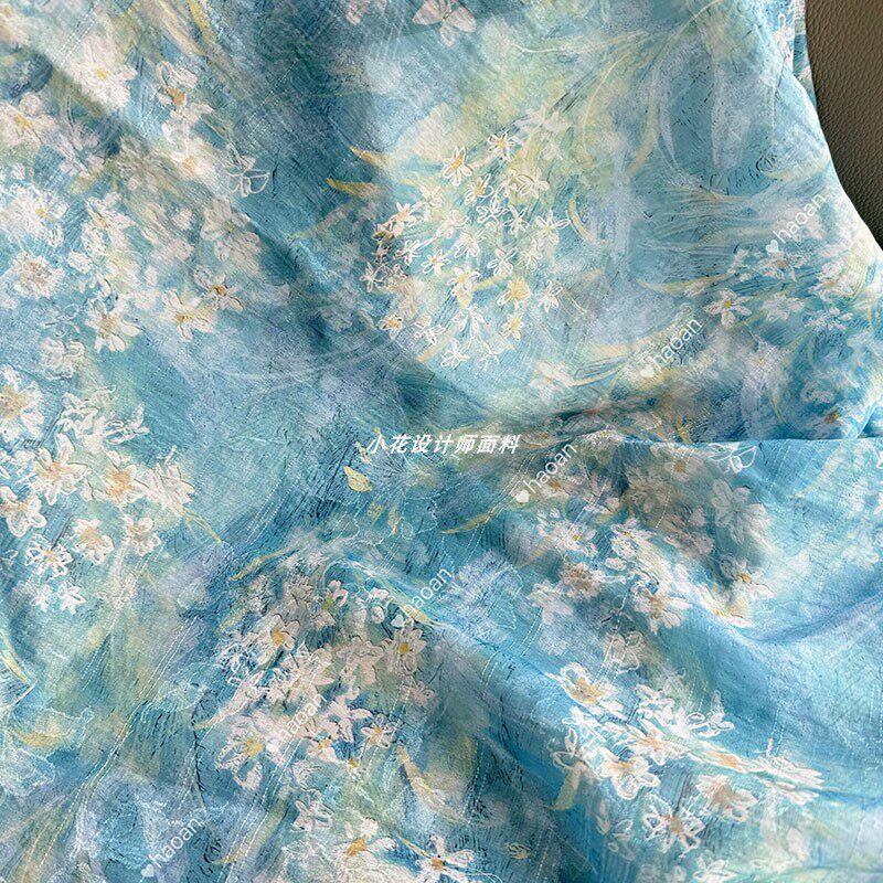 春夏法式蓝色小碎花面料 文艺田园风连衣裙女装童装布料手工DIY布