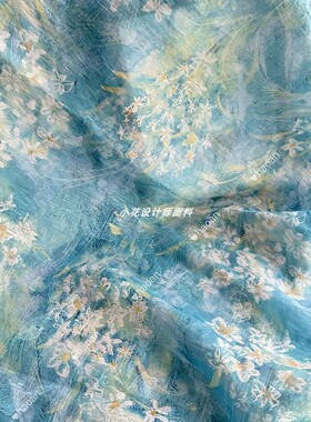 春夏法式蓝色小碎花面料 文艺田园风连衣裙女装童装布料手工DIY布