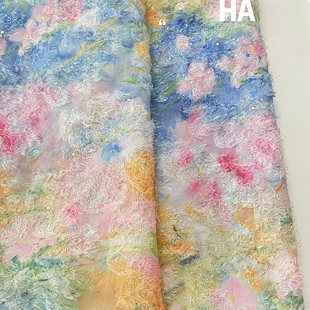 连衣裙布料 复古亮晶晶晕染女装 半米莫奈烫金油画风提花面料 法式