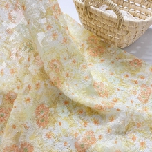 童装田园风连衣裙汉服旗袍手工面料 春夏黄色小雏菊提花女装布料
