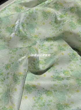 绿色浮光锦细闪国风提花面料旗袍汉服新中式齐胸裙女装家纺手工布