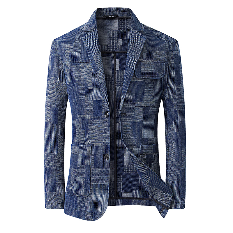 秋冬新款格子牛仔男士牛仔西服加肥大码牛仔西装9919P120，男装西服，星座802
