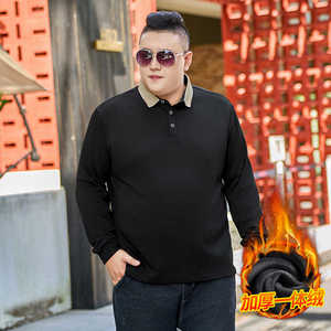 XL-9XL秋冬加绒加肥加大码男士长袖t恤polo衫男保暖上衣92P48-56