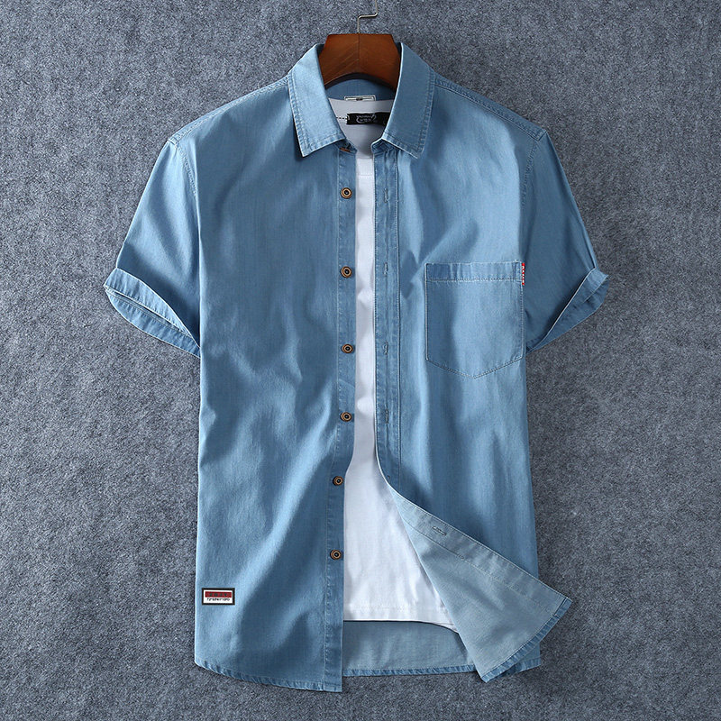 XL-8XL夏男休闲牛仔短袖衬衫时尚牛仔半袖衬衣加肥加大码1183-P55,男装T恤,星座802