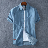 XL-8XL夏男休闲牛仔短袖衬衫时尚牛仔半袖衬衣加肥加大码1183-P55，男装T恤，星座802
