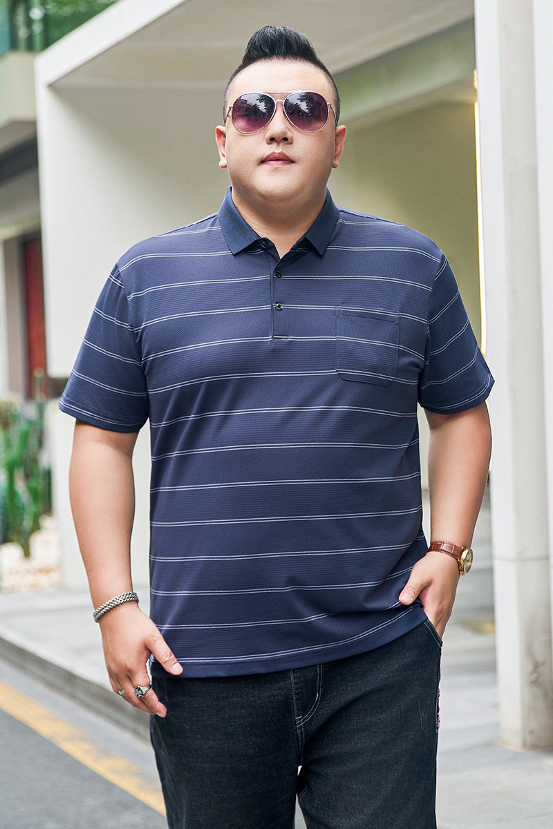 3XL-7XL男士条纹polo衫短袖有口袋翻领保罗衫加肥加大9805P58,男装Polo衫,星座802