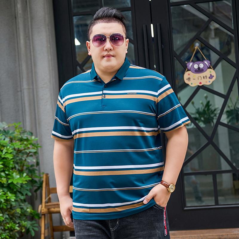 3XL-7XL男士条纹polo衫短袖商务休闲翻领保罗衫加肥加大3309P58，男装T恤，星座802