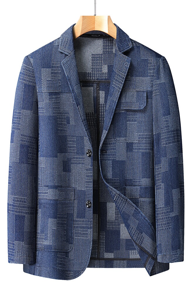 秋冬新款格子牛仔男士牛仔西服加肥大码牛仔西装9919P120，男装西服，星座802