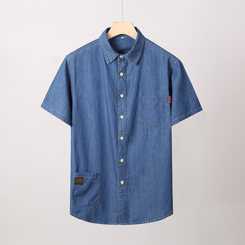 XL-8XL夏男休闲牛仔短袖衬衫时尚牛仔半袖衬衣加肥加大码1187-P55,男装T恤,星座802