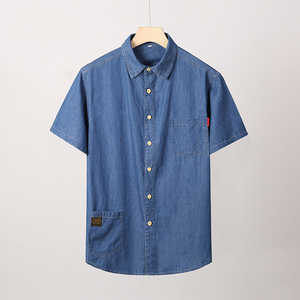 XL-8XL夏男休闲牛仔短袖衬衫时尚牛仔半袖衬衣加肥加大码1187-P55图片