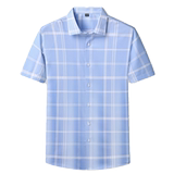 XL-8XL新款竹纤维大码格子短袖衬衫半袖衬衣加肥加大码CS08P55，男装衬衫，星座802