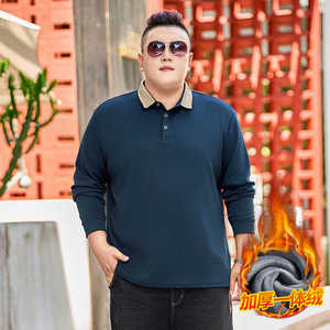 XL-9XL秋冬加绒加肥加大码男士长袖t恤polo衫男保暖上衣92P48-56,9月份穿搭聚会图片