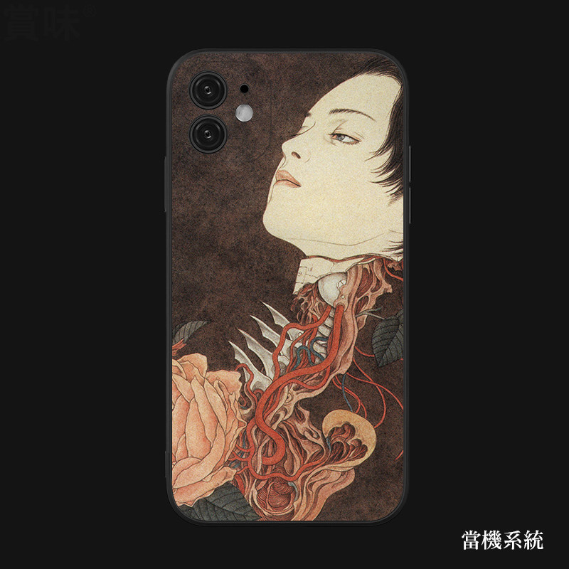 猎奇艺术重口味日式浮世绘小众手机壳适用iphone12/13promax华为荣耀一加9小米红米液态硅胶钢化玻璃壳透明壳