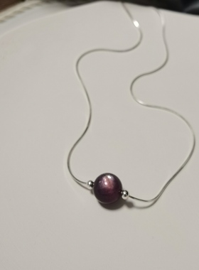 原创手作*925银蛇骨链紫锂云母草莓晶蓝晶石项链简约银链包邮