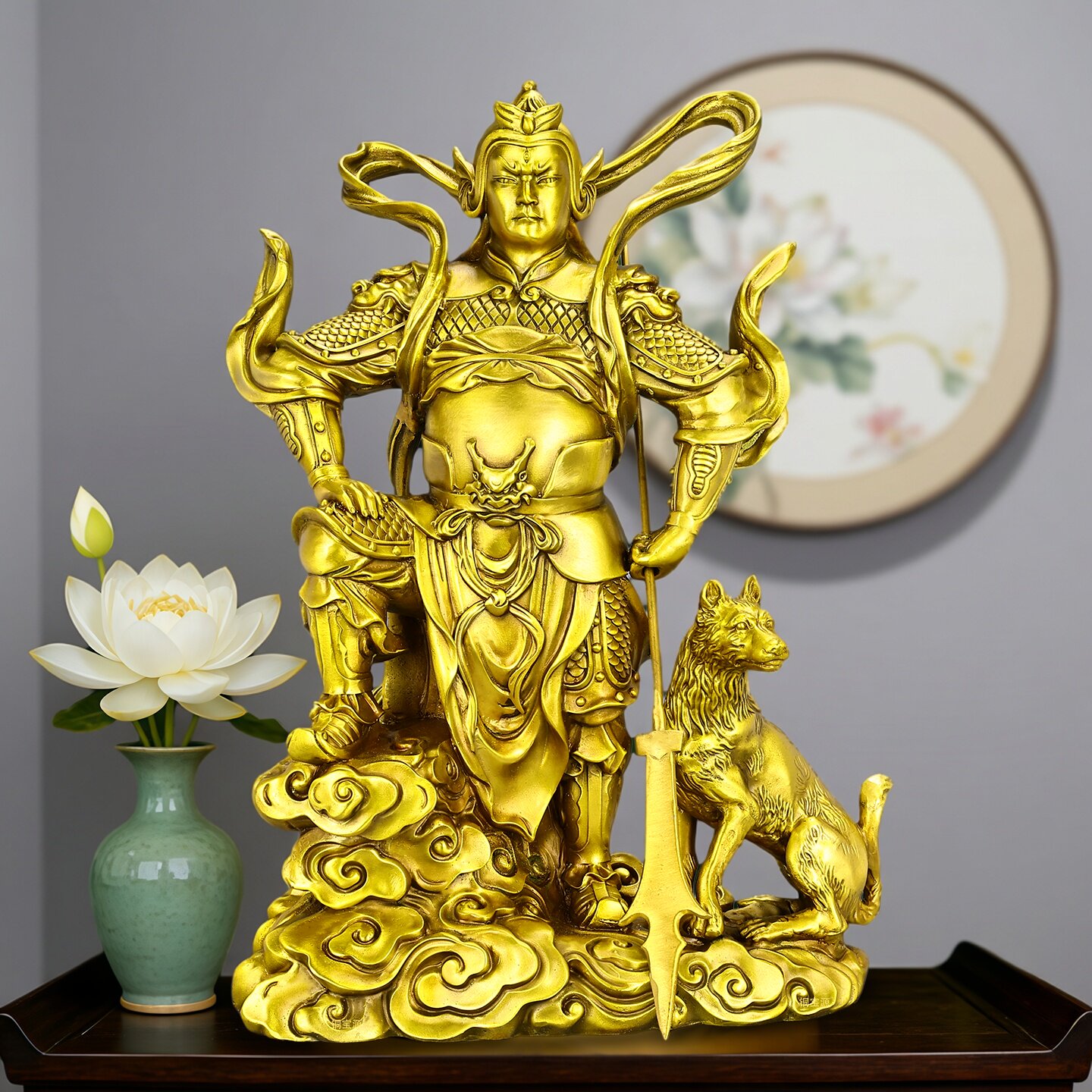 铜二郎神摆件杨戬铜像哮天犬家居客厅装饰品二郎真君办公室工艺品