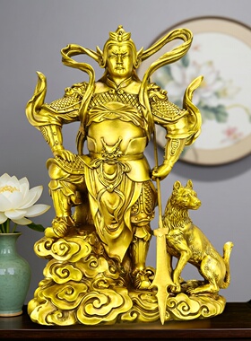 铜二郎神摆件杨戬铜像哮天犬家居客厅装饰品二郎真君办公室工艺品