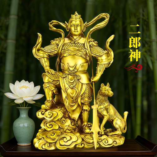 铜二郎神杨戬哮天犬摆件客厅装饰