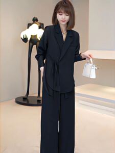 欧货高级感时尚套装女夏秋小个子休闲西装外套显瘦阔腿裤两件套潮