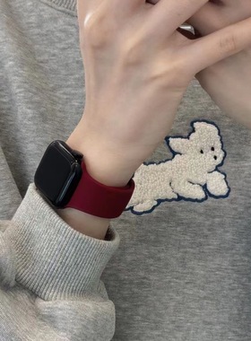 适用苹果手表iwatch9/8se亲肤硅胶纯色表带简约百搭男女款