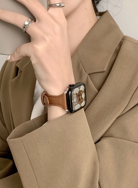 小蛮腰T字真皮苹果手表适用Applewatch9/8/7se简约气质范女款