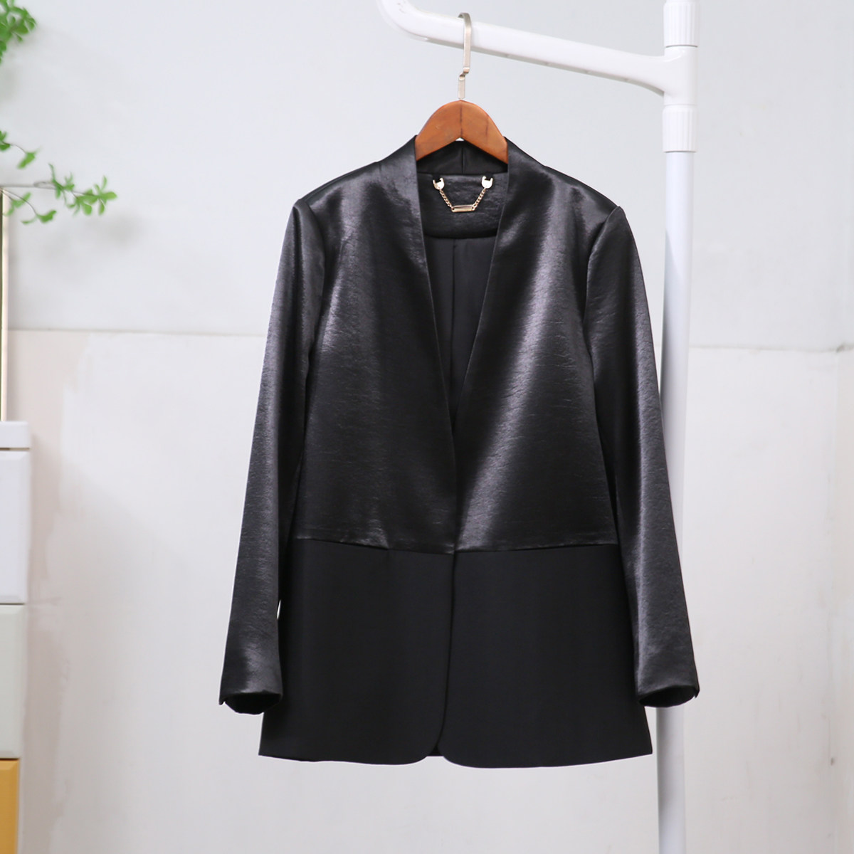 极简拼接醋酸女士气质西服外套潮