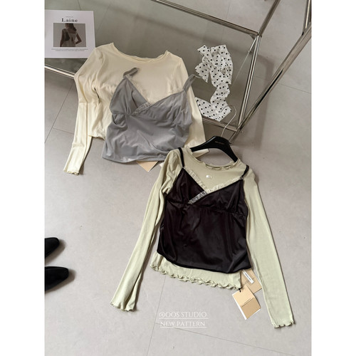 希宥HOUSE 法式复古丝绒木耳边吊带背心背心