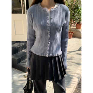 希宥HOUSE 春款女装韩系花边针织开衫+背心套装两件套长袖温柔
