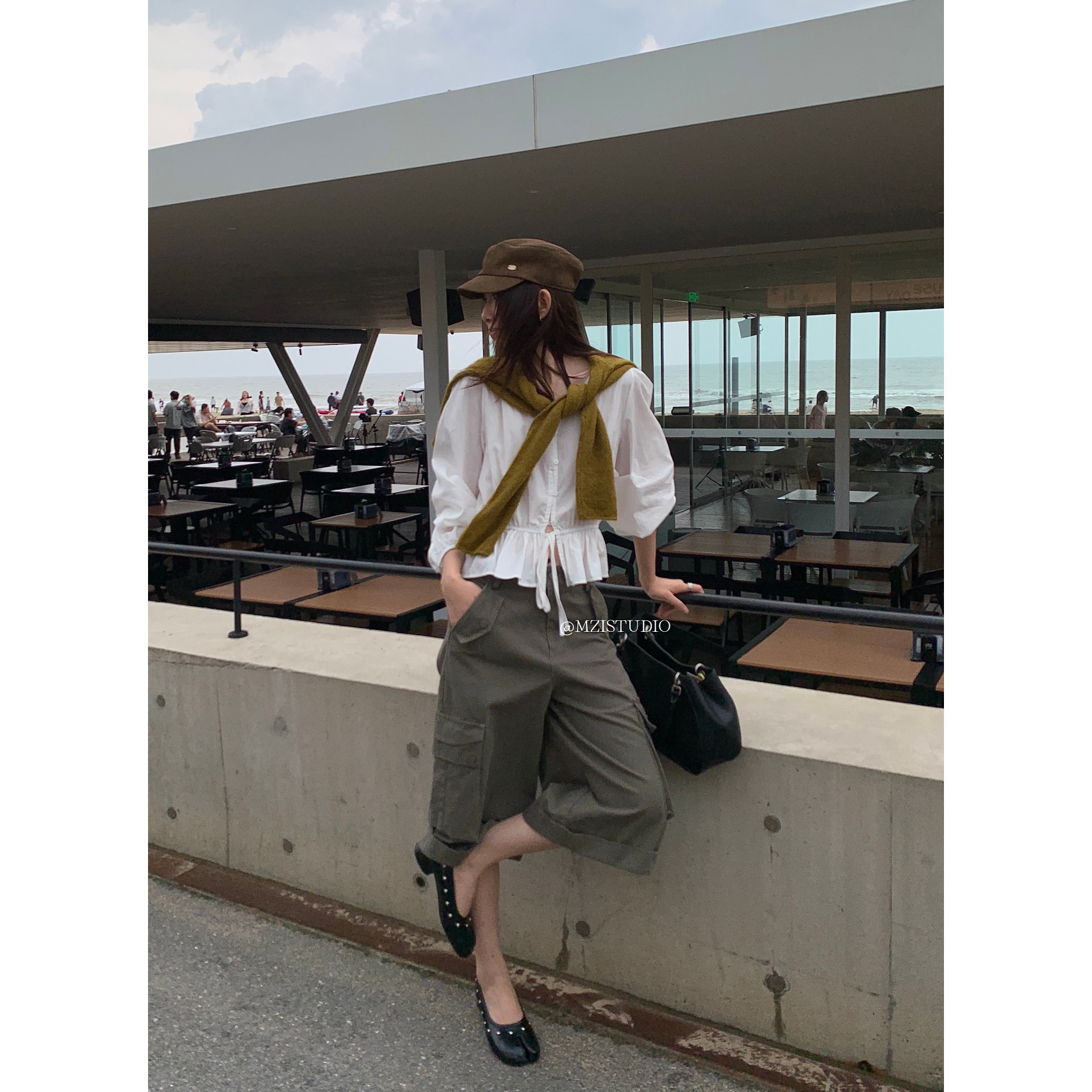 希宥HOUSE 秋上新钮扣收腰抽绳气质小女人小衫(不含披肩)