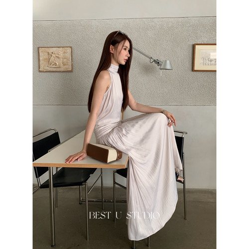 希宥HOUSE 温柔高级感飘带立领垂感双面仿真丝无袖上衣小衫