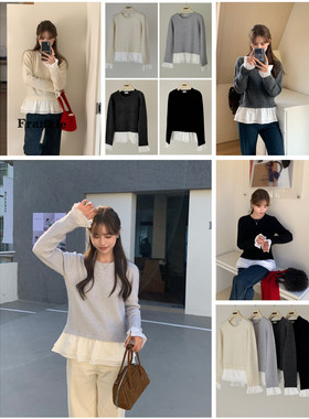 希宥HOUSE 可内搭外穿百搭套头花边保暖毛衣女针织上衣打底衫修身