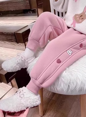 女童裤子秋冬款加绒加厚2025新款卫裤洋气宝宝冬季保暖裤冬装棉裤