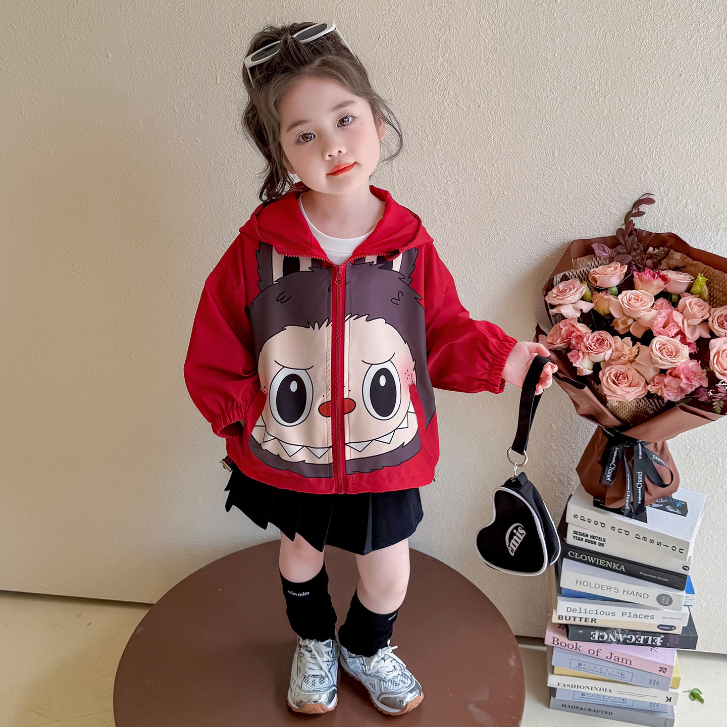 女童外套秋季拉布布红色外套图片