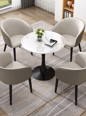 轻奢岩板小圆桌子售楼处4S店会客休闲区接待洽谈桌椅组合阳台餐桌