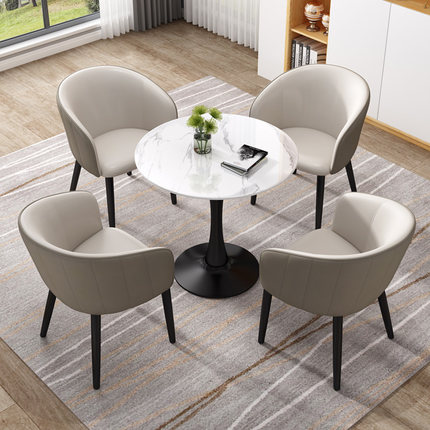 轻奢岩板小圆桌子售楼处4S店会客休闲区接待洽谈桌椅组合阳台餐桌