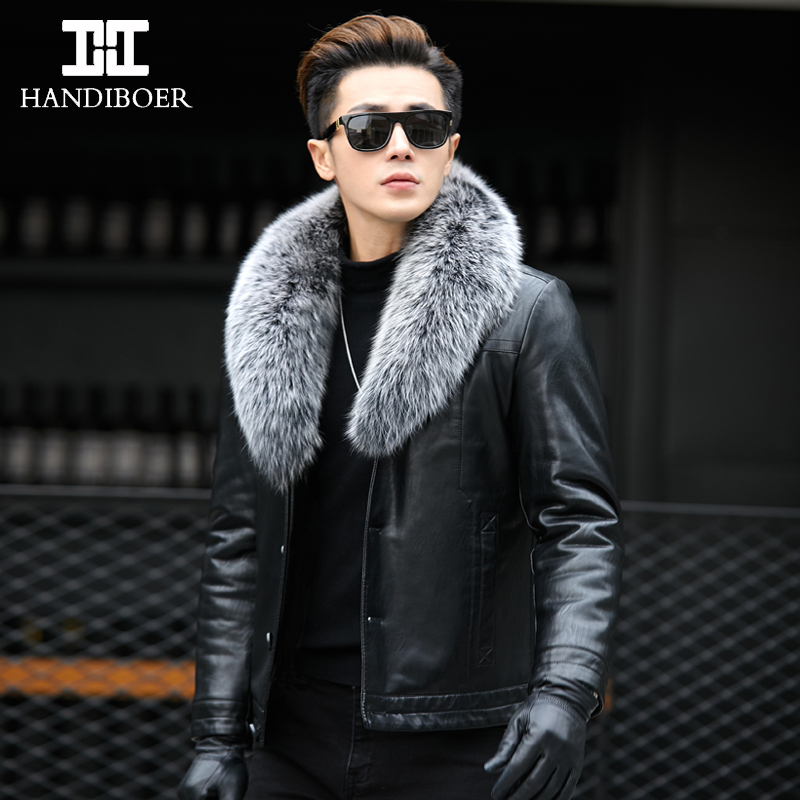 绵羊皮皮毛一体男皮夹克修身短款