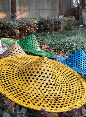 斗笠帽演出镂空竹编成人幼儿园斗艺考婚庆舞蹈红黄金白银蓝色装饰