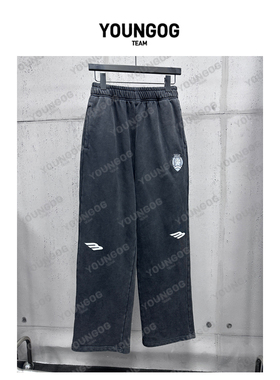 YOG【3B足球系列徽章卫裤】450克春潮牌重磅长裤男女同款水洗卫裤
