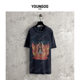 YOG【False Perception爱丽丝印花】潮牌美式街头男女同款宽松T恤