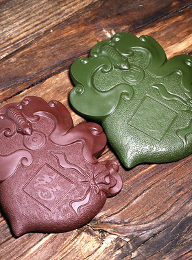 开源居 紫砂杯垫 福到 蝙蝠 招财纳福 双色杯垫 全原矿紫砂杯垫