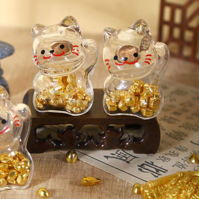 招财喵玻璃迷你存金罐桌面摆件
