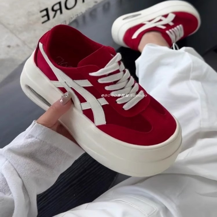 春夏松糕底百搭真皮透气沙丁布增高厚底德训女鞋超轻底系带女板鞋