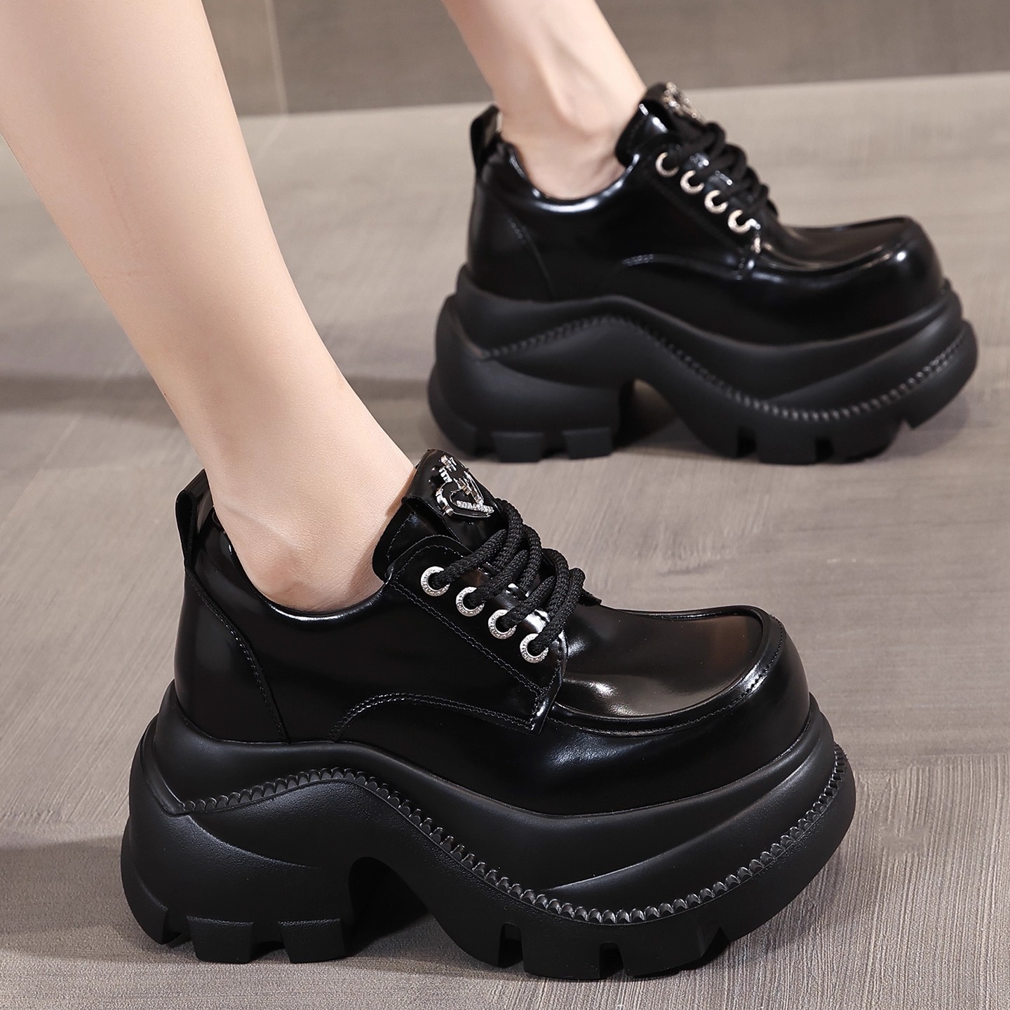 防水台厚底高跟乐福鞋女款小个子2025秋季新款真皮女士皮鞋软底鞋