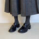 女2026春季 新款 黑色单鞋 英伦厚底山茶花加绒乐福鞋 女粗跟小皮鞋