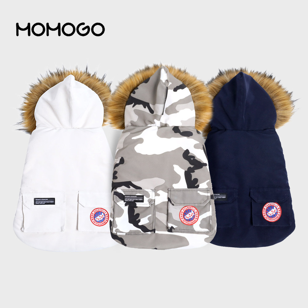 狗狗冬季羽绒服派克服白鸭绒宠物泰迪比熊迷彩夹克大毛领保暖衣服