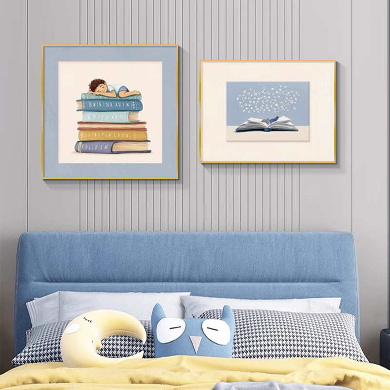 儿童房装饰画现代卧室床头装饰画北欧温馨房间壁画男孩女孩挂画