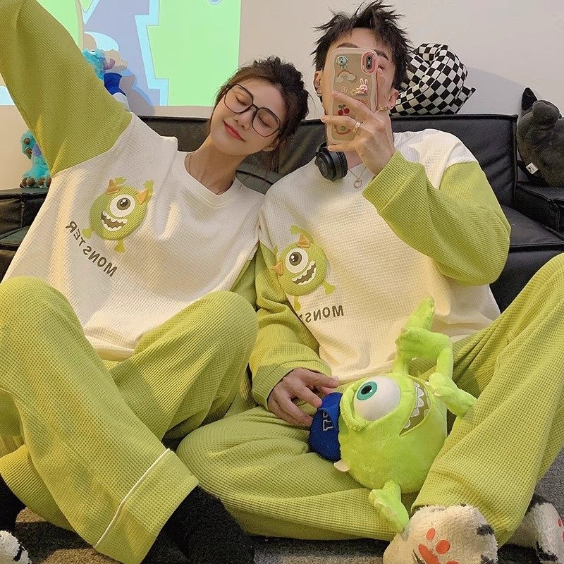 大眼怪华夫格情侣睡衣女春秋季大码长袖可爱两件套男士卡通家居服,女士内衣/男士内衣/家居服,睡衣/家居服套装,淘宝优惠券,粉丝福利购,淘宝优惠卷