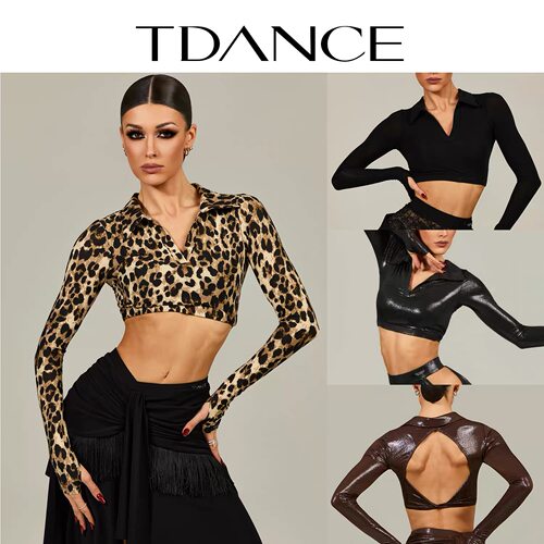 TDANCE26新款女拉丁翻领镂空短款
