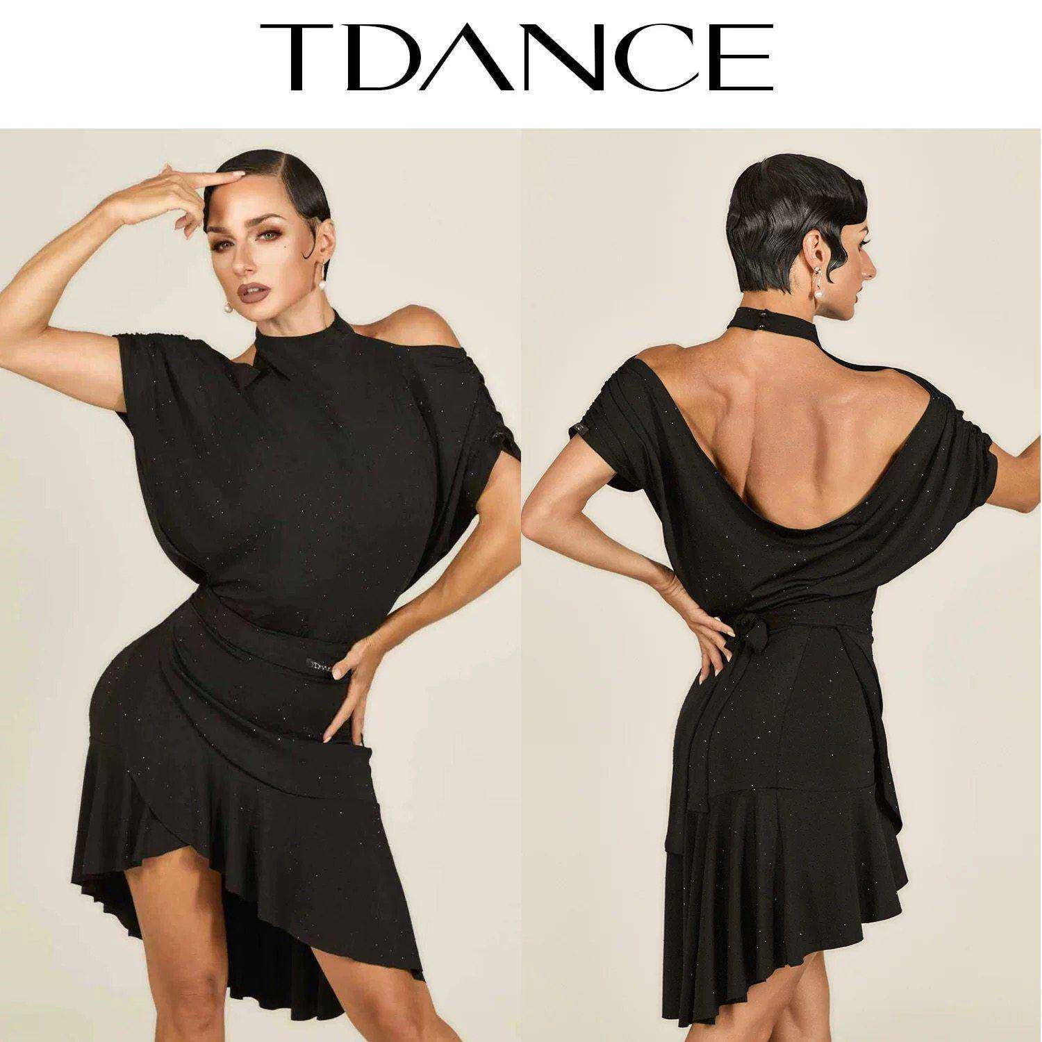 TDANCE拉丁舞服烫钻挂脖漏肩显瘦